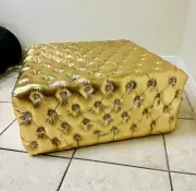 Chesterfield Footstool Gold Leather Tufted fabric Crystal Buttons