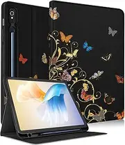 [Wazzasoft] for Samsung Galaxy Tab S10 Fe/S9 Fe Case - Tab S9 Case for Women Girls Cute Design Girly Kawaii Butterfly Pretty Aesthetic Folio Tablet Cover with Pencil Holder