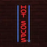 NEW "HOT SOUPS" w/BORDER VERTICAL 30x12x1 INCH LED FLEX WINDOW INDOOR SIGN 31573