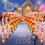 12 Pack Outdoor Solar Christmas Decorations, 180 Bright LED Solar Candy Cane ...