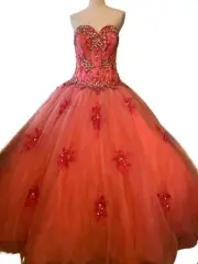 Bellezza quinceanera sweet sixteen princess ball gown coral dress size 14
