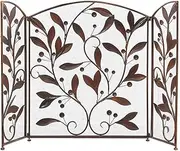 Fireplace Screen Guard, FireplaceProtection 3 Panel Steel Fire Screen Baby Safe Proof， Metal Standing Gate， Decorative Leaf Design FireplaceGuard Mesh