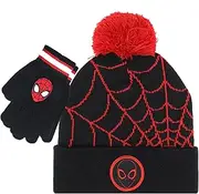 [Marvel] Spider-Man Kid’s Winter Hat and Snow Gloves for Boys and Toddlers, 2 Pc. Set, Pom-Pom Beanie with Warm Mittens