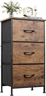 WLIVE Dresser with 3 Drawers, Fabric Nightstand, Organizer Storage Dresser for Bedroom, Hallway, Entryway, Closets, Sturdy Steel Frame, Wood Top, Easy Pull Handle, Rustic Brown Wood Grain Print