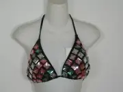 ASOS Design Bikini Top Size 14 Black Pink Rhinestone Sparkle Swimwear