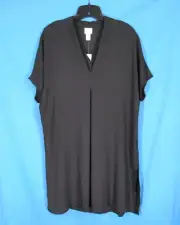 NWT CHICO'S Black Flowy Georgette V-NECK MINI-DRESS SHIFT Tunic Top 0 (US S)