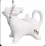 Blue Sky Clayworks 9x9” Ceramic Magical White & Gold Unicorn Teapot Retired NEW