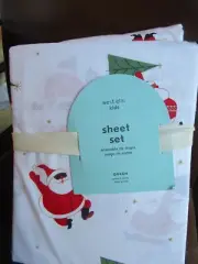 West Elm Modern Santa Claus queen sheet set Christmas holiday New w tags