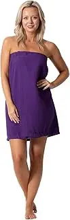 Turkish Linen Women’s Waffle Spa Body Wrap with Adjustable Closure, Purple, Small-Medium