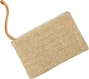 [WESIEVYA] Elegant Straw Clutch Bag Zipper Closure Compact Phone Case for Weddings Events Office School