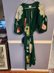 NEW Asos Edition Velvet Wrap Midi Dress size 6 Bloom Floral Embroidery In Green