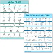 2 Pack Yoga Poses and Stretching Exercise Poster Set - Laminated 2 Chart Set - Yoga Positions & Stretching Workouts [LIGHT] (LAMINATED, 18” x 24”)