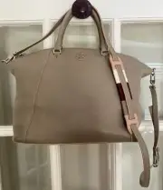 Tory Burch Medium Berkeley French Gray Leather Satchel Crossbody Retail $550 NWT