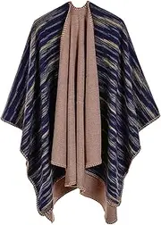[KiRYu] Women Batik Print Poncho CapeWinter Knitted Cashmere Reversible Blanket