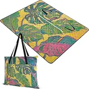 Yoogain Park Blanket Sandproof Lawn Park Blankets Waterproof Foldable for Outdoorsy Women Couples Gift Tropical Monstera Deliciosa Leaves Oil Painting 60x80in
