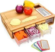 Bamboo Cutting Board with Drawers, Large Chopping Board with Juice Grooves, Easy-Grip Handles & Food Sliding Opening, Carving Board with Trays for Food Storage, Transport and Cleanup