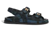 Chanel 21A Blue Black Grey Denim CC Logo Mule Slide Strap Flat Dad Sandal 39