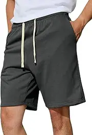 [Menoio] Men's Casual Shorts 7" Cotton Athletic Running Shorts Elastic Waist Drawstring Workout Sweat Shorts