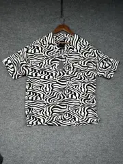 NWT Dickies Button Up Short Sleeve Shirt Black and White zebra Workwear Large