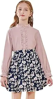 [SOLOCOTE] Girls White Blouse Ruffle Long Sleeve Button Down Shirts Princess Cotton Loose Soft Tops Spring and Summer 5-14Y