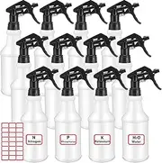 meekoo 12 Pcs 32 oz Plastic Spray Bottles Heavy Duty Spraying Leak Proof Mist Empty Water Bottle for Pets Cleaning Solutions Planting Spray Alcohol with Label Adjustable Nozzle (Black)