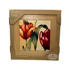 Cypress Home 8" Ceramic Red Tulip Trivet in Wood Frame New!