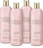 Baylis & Harding Elements Luxury Pink Blossom Lotus Flower Shower Gel 500ml (Pack of 4) - Vegan Friendly