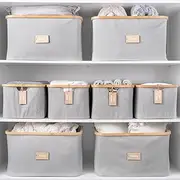 [BLISSFUL LITTLE HOME] Foldable Linen Storage Basket Set – 8 Pack Multipurpose Fabric Organizers – Light Grey Durable Storage Bins for Bedroom, Closet & Offic