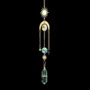 Natural Gem Green Fluorite Quartz Crystal Wind Chime Pendulum Point Wand Hanging