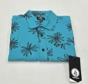 Volcom Men's Lazy Dazey Short Sleeve Button Down Shirt, Electric Blue, Size S