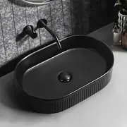 Simplus Bathroom Ceramic Basin Vanity Sink Oval Hand Wash Bowl Above Counter for Bath Toilet Countertop Matte Black, 58cm x 36.5cm x 12cm
