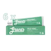 6 x Grants Of Australia Natural Toothpaste Mild Mint 110g with Aloe Vera
