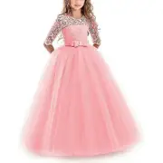 Flower Girl Lace Dress For Kids Wedding Bridesmaid Pageant Party Prom TAO Pink 160cm