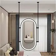 Ceiling Hanging Illumination Led Mirror,Metal Pole Ceiling Suspended Double Rod Mirror with LED Lights,for Home Hotel(Black,60x120cm)