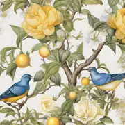 Blue Lemon Tree Floral Peel and Stick Wallpaper - Yellow, Waterproof, Self-Ad...