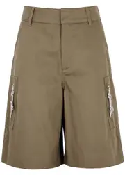Darkpark Nina Crystal-embellished Cotton Cargo Shorts - Khaki - 42 (UK10 / S) 42 (UK10 / S)