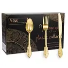 300pcs Gold Plastic Silverware Dinnerware Flatware- Heavyweight Plastic Cutle...