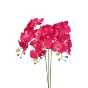 3Pcs 31" 7 Heads Artificial Orchid Stems Faux Silk Phalaenopsis, Fuchsia