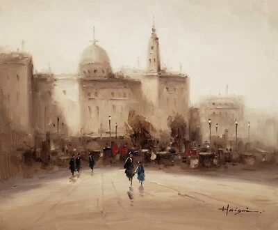 Foggy European Street- #6, 20x24 100% Hand Painted Oil Painting on Canvas