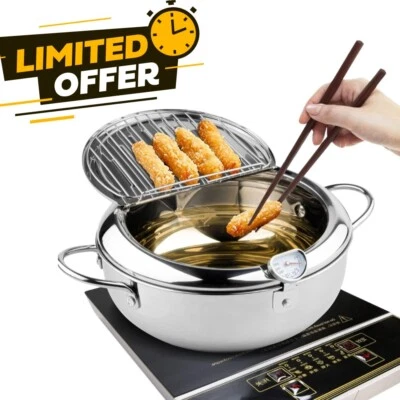 Deep Fryer Pot, 9.4 Inch/3.4 L Janpanese Style Tempura Frying Pot with Lid