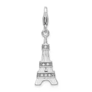 Sterling Silver Amore La Vita Rhodium-Plated Polished 3-D Enameled Crystal From Swarovski Eiffel Tower Charm With Fancy Lobster Clasp