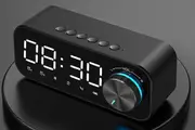 Portable Bluetooth Speaker Alarm Clock with Digital LED Display Smart Mirror Bluetooth Speaker Subwoofer Stereo Mini Clock-Black