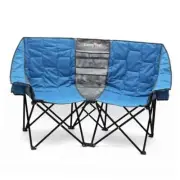 Folding Double Camping Chair, Oversized Loveseat Chair, Heavy Duty Blue