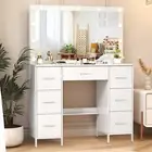 Makeup Desk Set 10 LED Lights Mirror Vanity Table 7 Drawers White Dressing Table