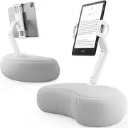 Tablet Pillow Holder, Kindle Stand Compatible with 4.7”-15.6” Kindle, Phone, iPad, 360° Adjustable iPad Stand for Bed with Flexible Dual Axis Arm and Microbead Cushion (Gray)