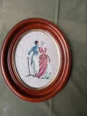 ANTIQUE 11 X 12.5 INCH MAHOGANY OVAL FRAME WITH NEEDLE POINT-----box 83