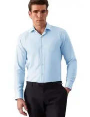 [Calvin Klein] 1 Collar Plain Twill Slim Shirt in Baby Blue