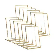 12pcs Gold Frame Acrylic Sign Holder Wedding Table Number Holder Slanted Menu Double Sided Stand, 4