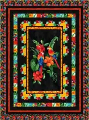 Feathered Fanfare Macaws - 57" X 77" Tropical Paradise Panel Quilt - Top & Bind