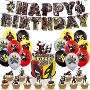 Deadpool & Wolverine Theme Birthday Party Supplies Decoration Banner Balloons Cake Cupcake Toppers Set -NMAOV